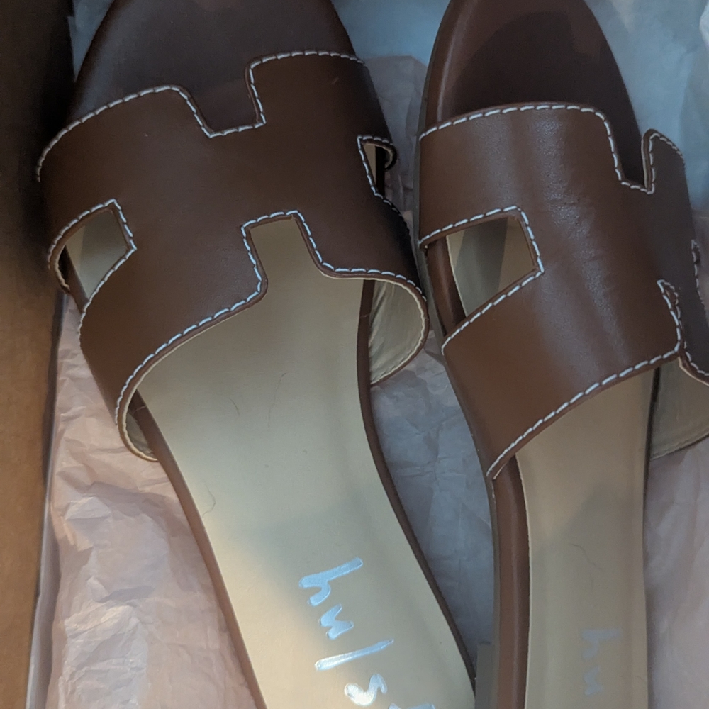 French Sole Brown Leather Sandals with H-Cutout Design